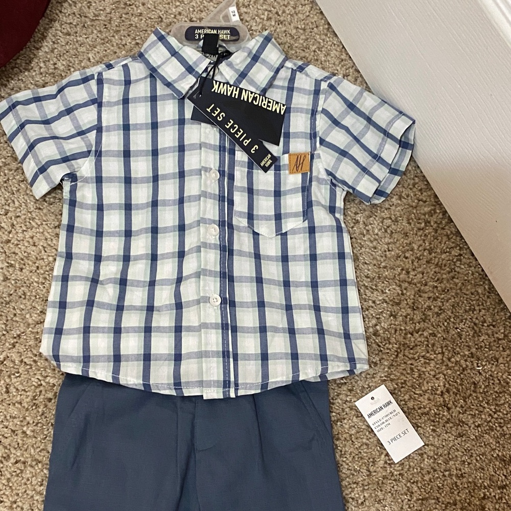 3 Piece Set Tshirt/Button Down/Short Set